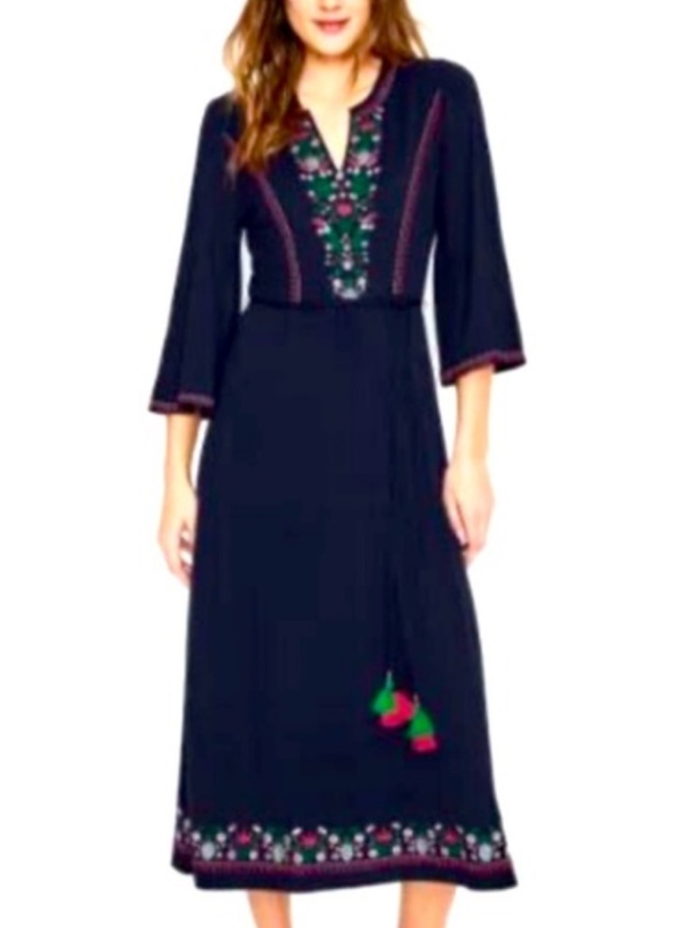 Boden Size 14R  Navy with Multicolor Floral Embroidery Woman's midi Dress